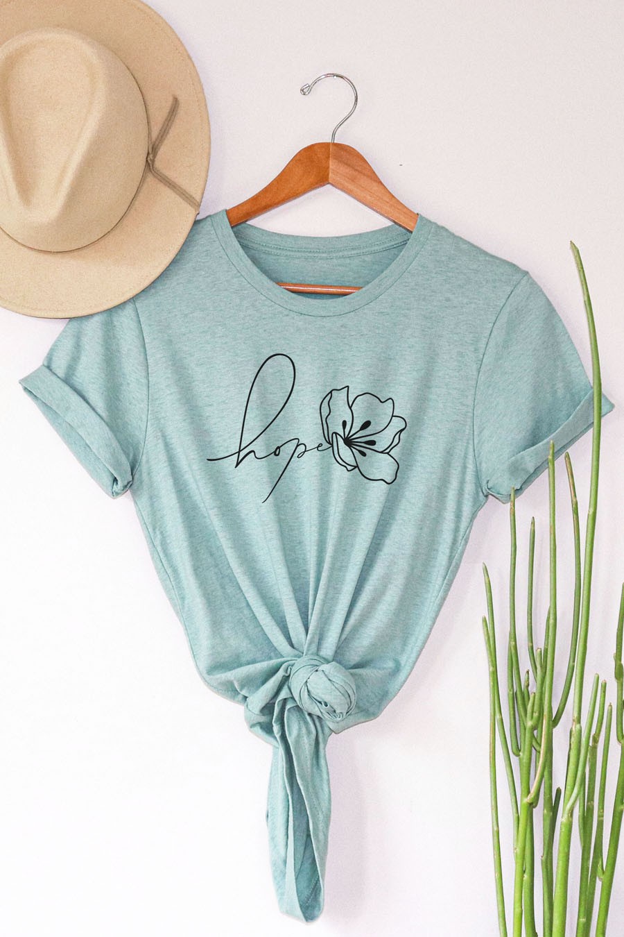 HT HOPE FLOWER TEE SHIRT DUSTY BLUE
