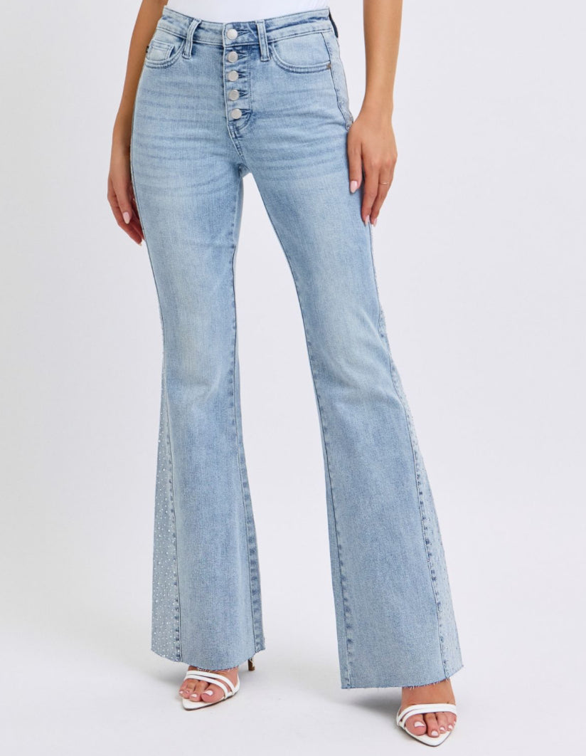 JUDY BLUE 5 BUTTON RHINESTONE DETAIL JEANS