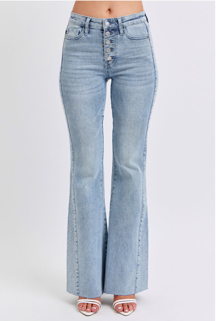 JUDY BLUE 5 BUTTON RHINESTONE DETAIL JEANS