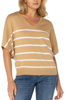 Liverpool Short Sleeve Dolman V Neck Sweater Tan