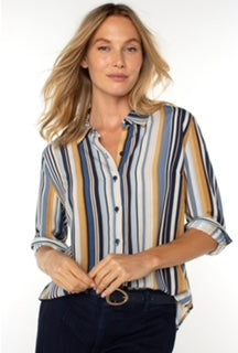 Liverpool Button Up Striped Woven Blouse