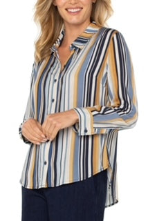 Liverpool Button Up Striped Woven Blouse