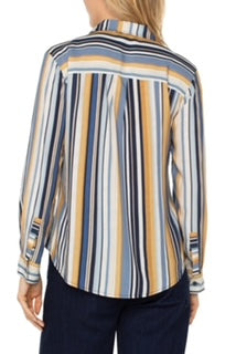 Liverpool Button Up Striped Woven Blouse