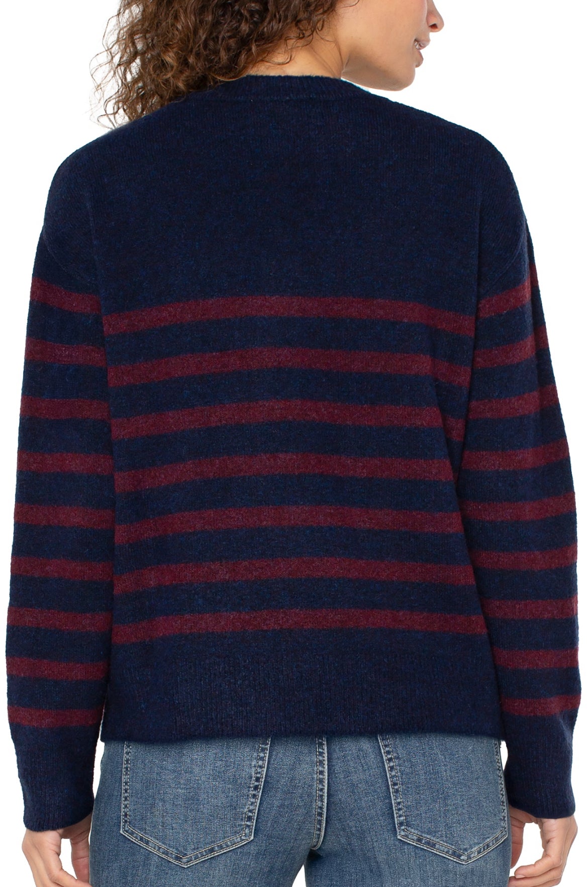 Liverpool L/S Crew Neck Drop Shoulder Burgandy/Navy Stripe Sweater