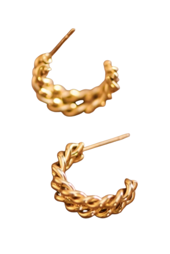 MIA 18k Gold Plated Waterproof Stainless Steel Braided Design Hoop Earrings