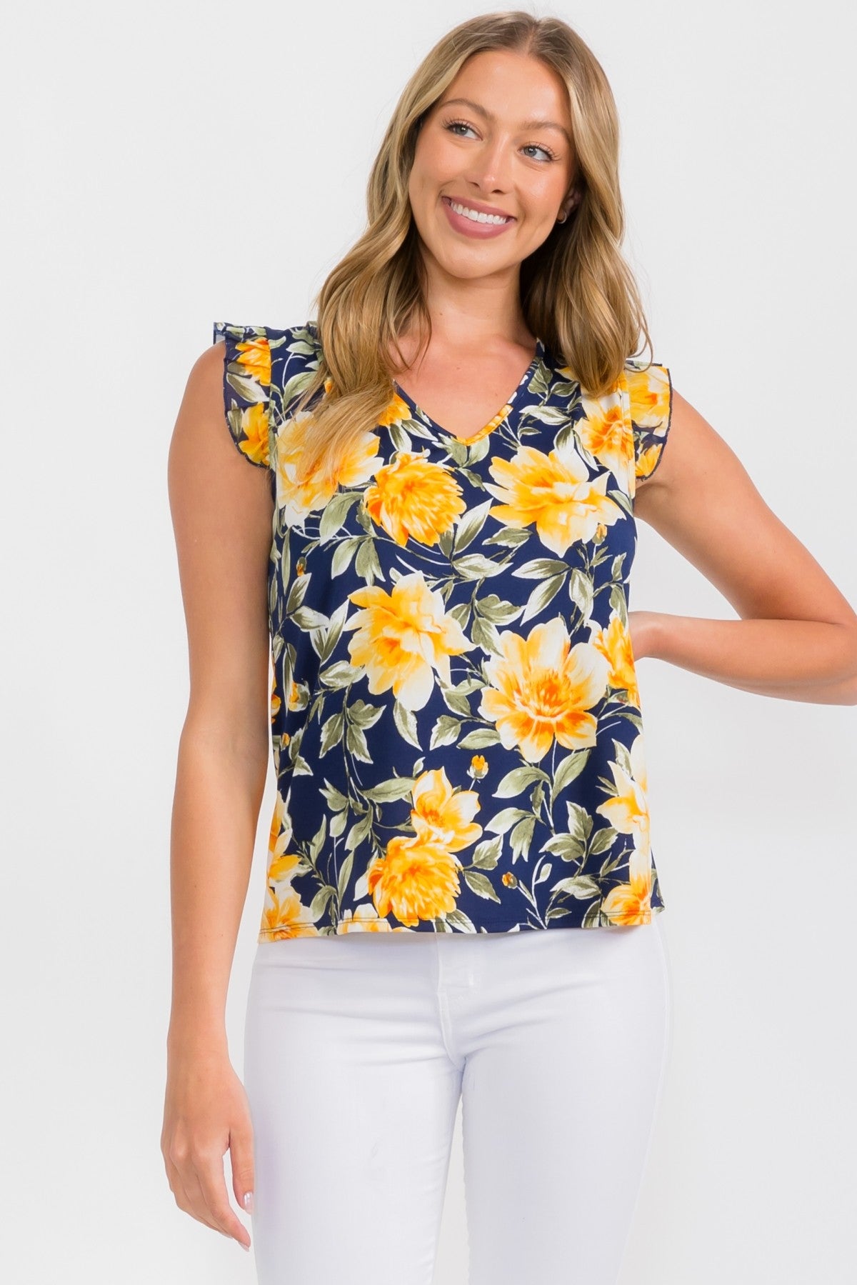 PER NAVY YELLOW FLORAL TOP