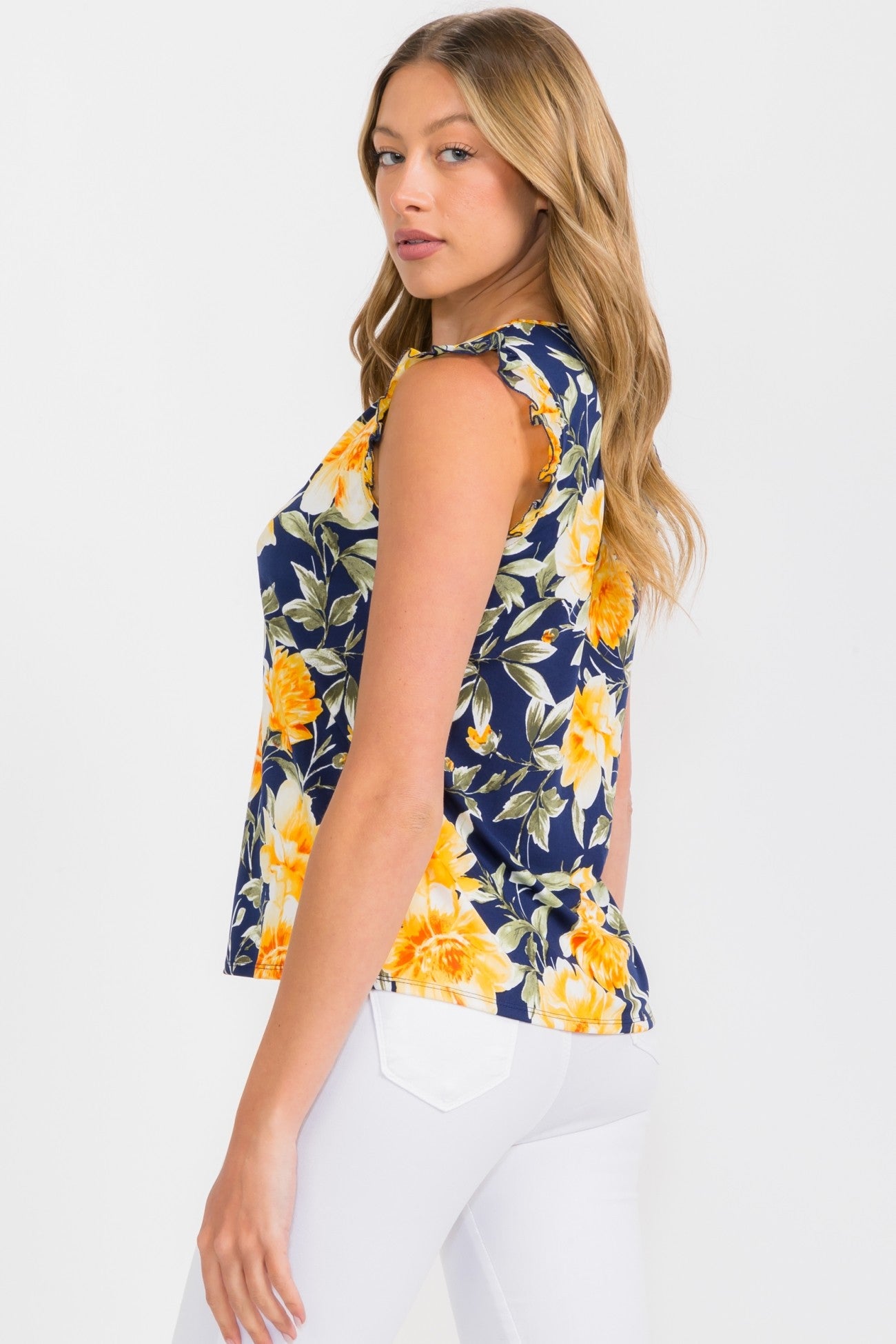 PER NAVY YELLOW FLORAL TOP