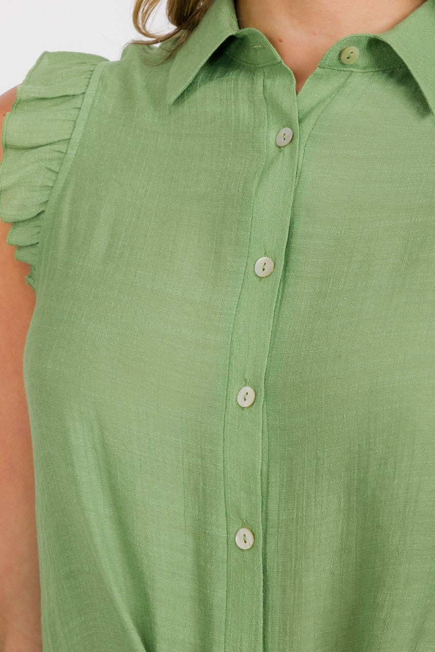 PER GREEN BABY RUFFLE COLLAR TIE FRONT SHIRT