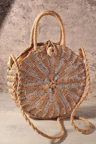 MERVEILLE Straw Round Cross Body Bag Silver 0025