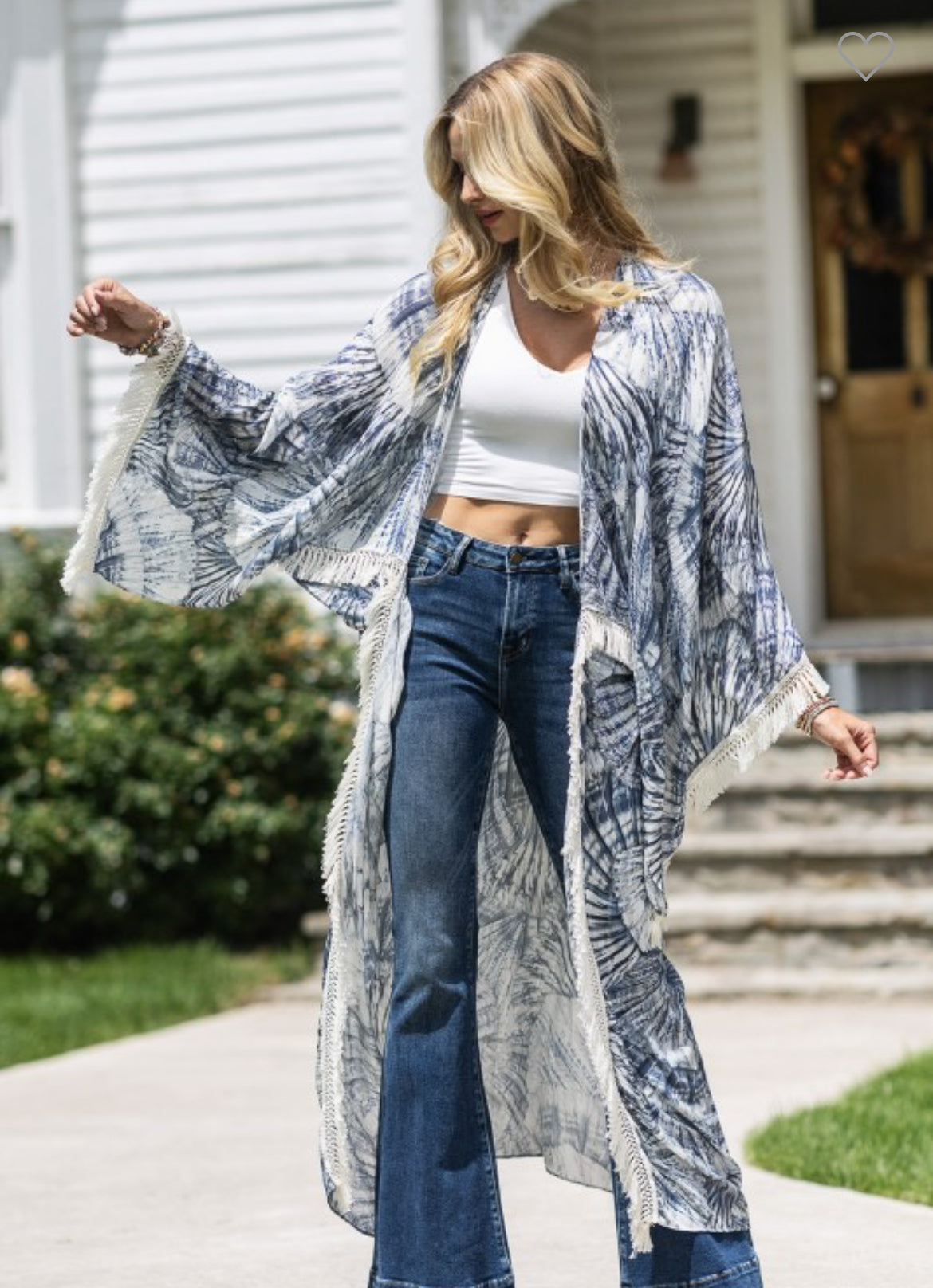 URBAN BLUE/CREAM PRINT KIMONO