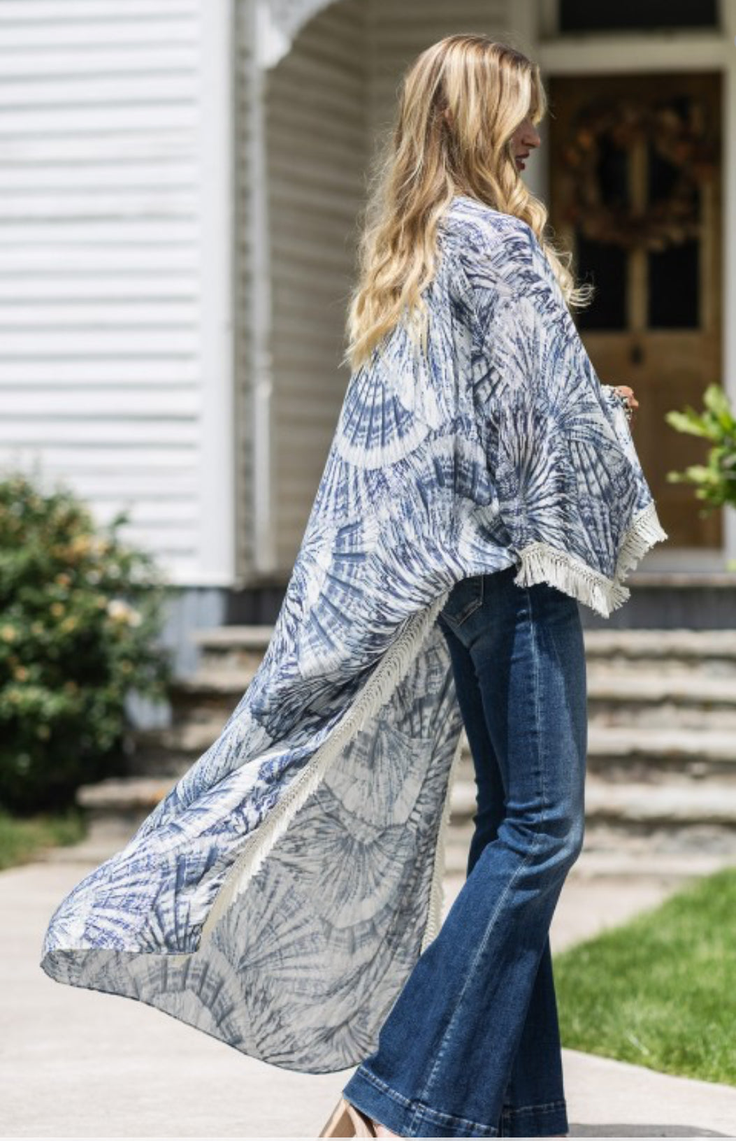 URBAN BLUE/CREAM PRINT KIMONO