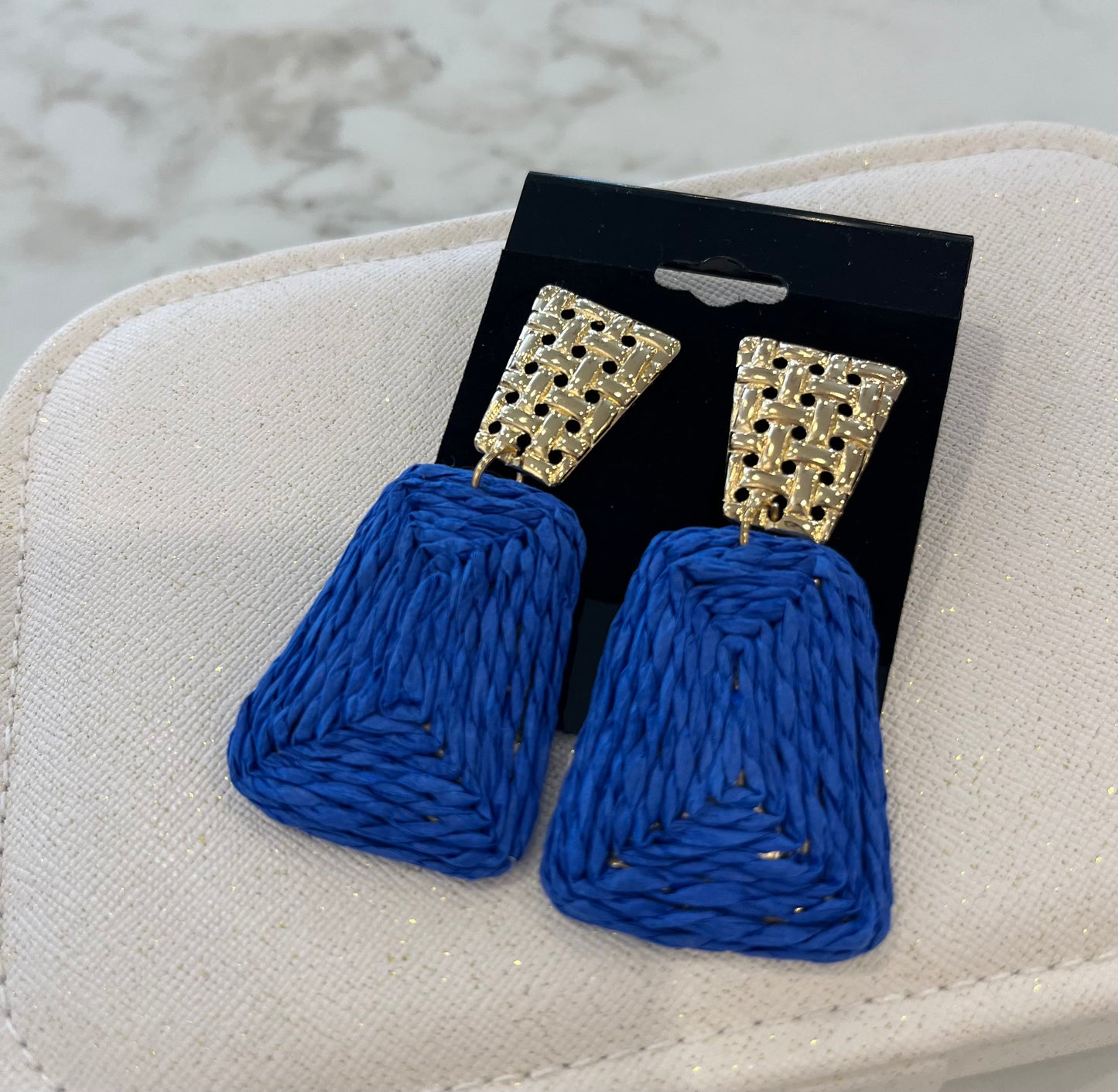 MER Faux Straw Dangle Earrings Cobalt3473