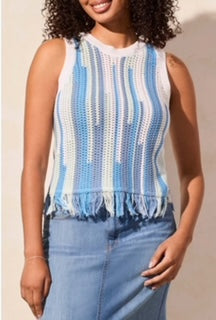 TRIBAL CREW NECK FRINGED HEM SWEATER TANK