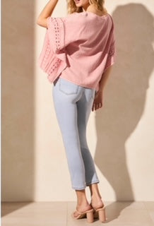 Tribal Kaftan Blouse w/ Eyelet Fancy Detail Trim Pink