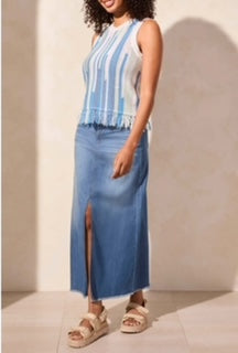 TRIBAL CREW NECK FRINGED HEM SWEATER TANK