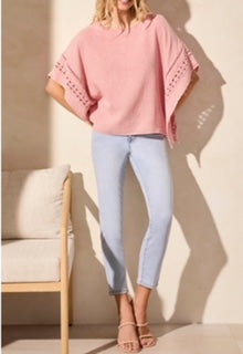 Tribal Kaftan Blouse w/ Eyelet Fancy Detail Trim Pink