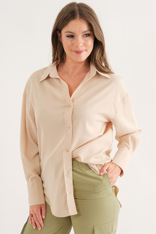 TC Woven OVSZ L/S Blouse Beige