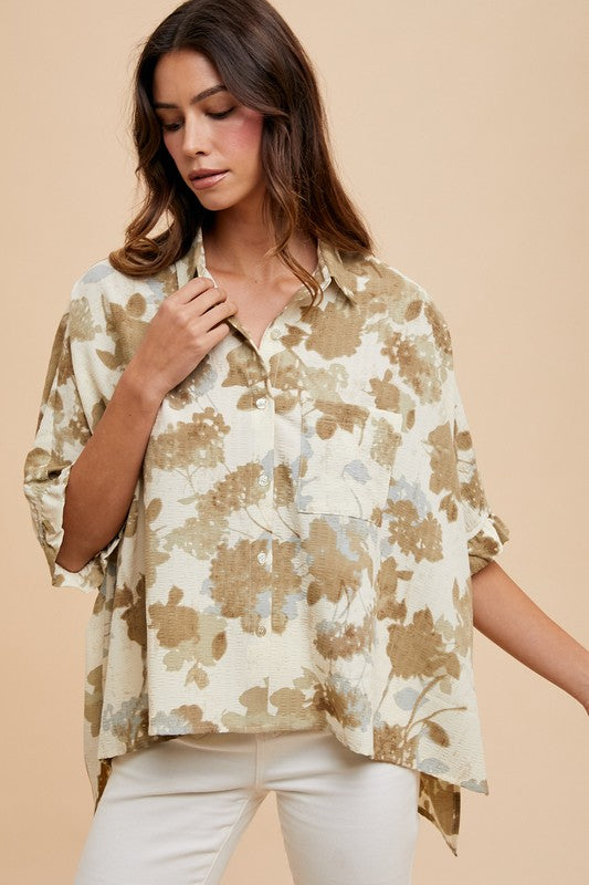 AW S/S Ruffle Vintage Floral Oversized Blouse