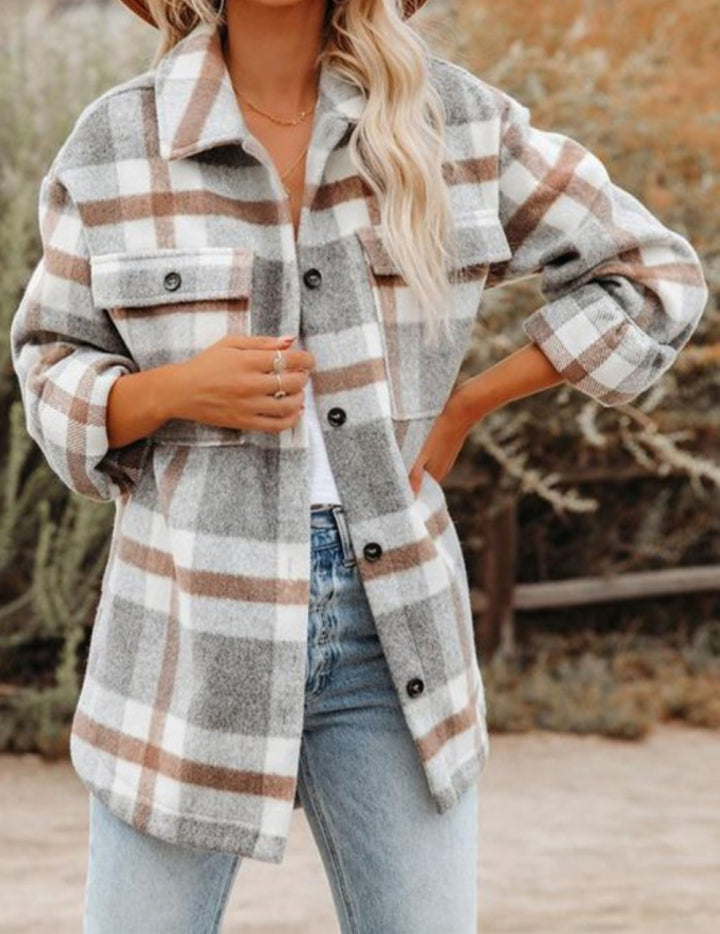 AF Plaid L/S Flannel Shacket Coat Grey