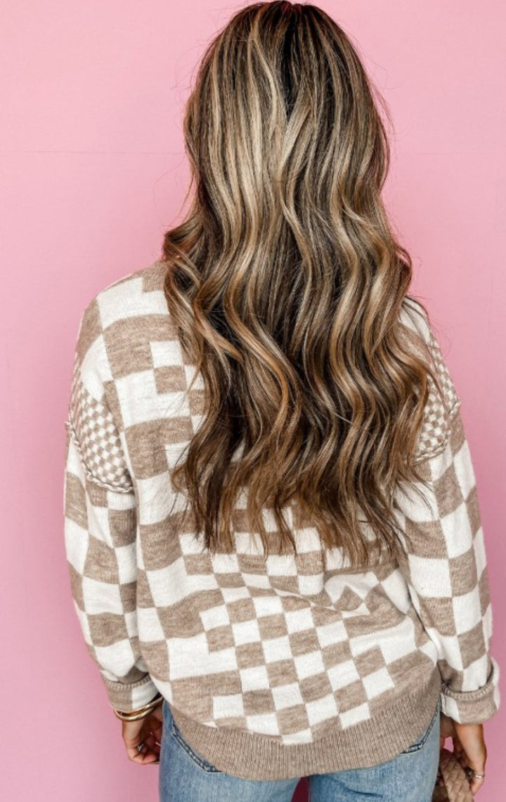 AF Crew Neck Checkered Sweater Khaki