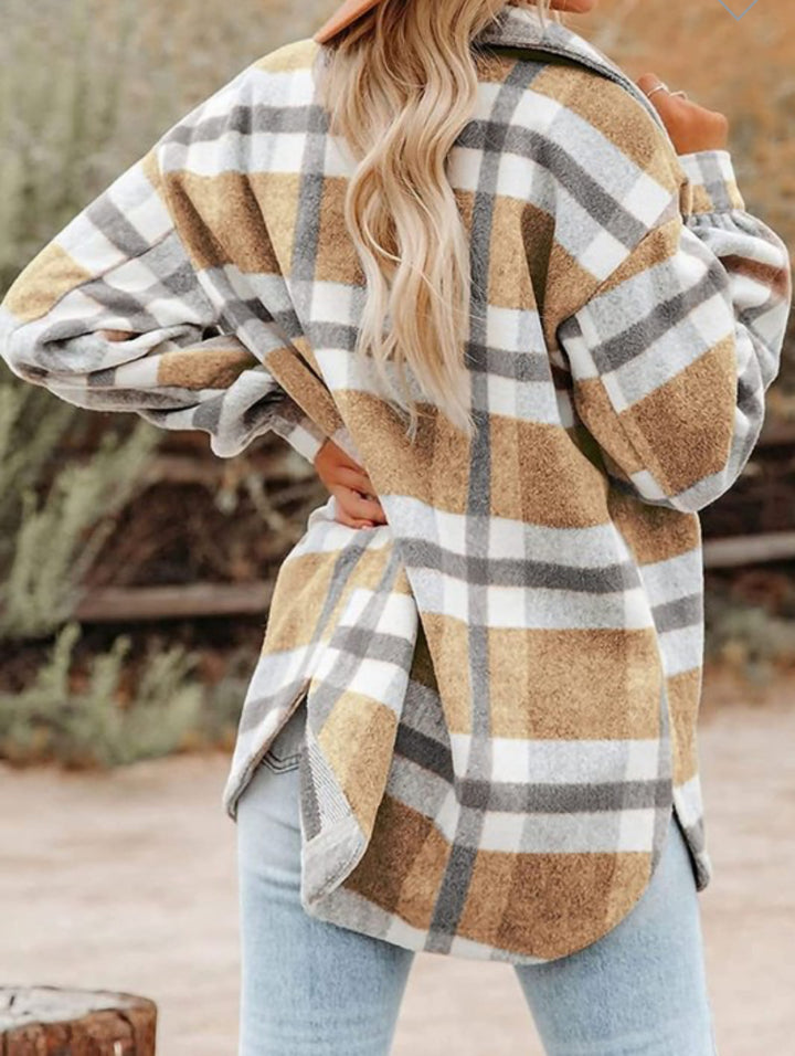 AF Plaid L/S Flannel Shacket Coat Khaki