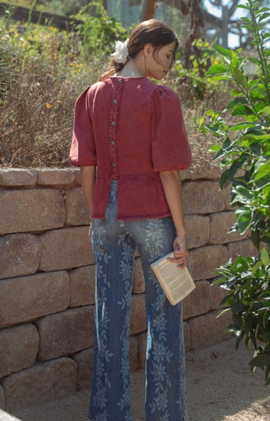 Anniewear Stretch High Rise Wide Leg Daisy Print Jeans