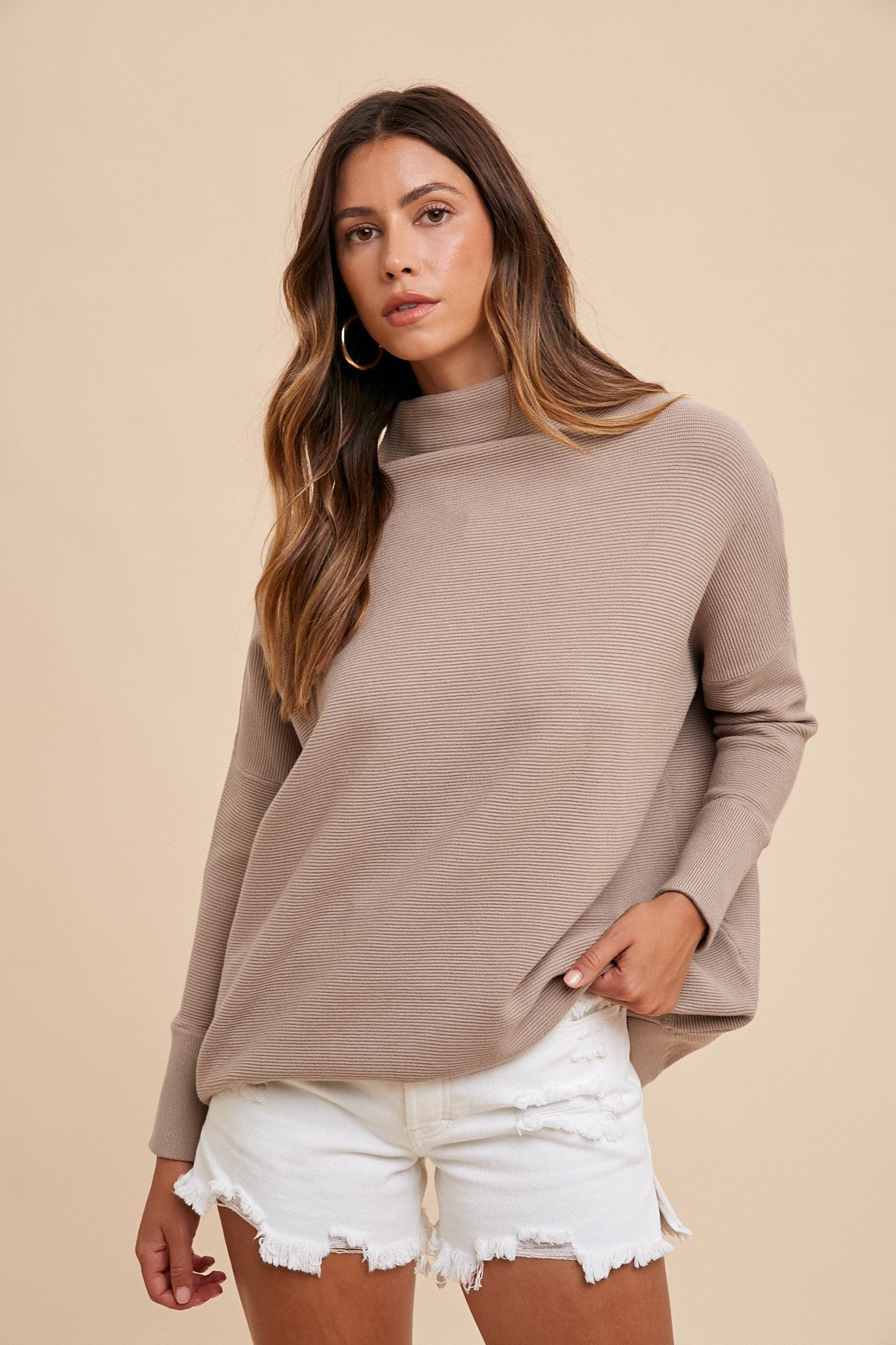 AW Oversized Textured Mock Neck Sweater