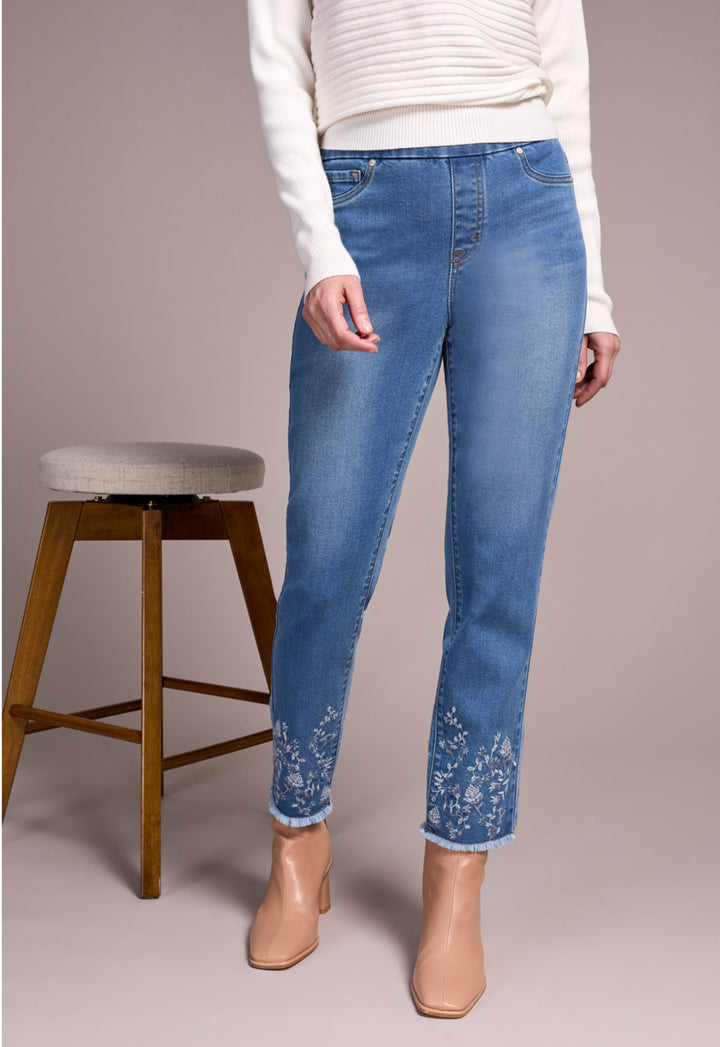 Tribal Audrey Pull On Slim Jeans w/Embroidery Detail