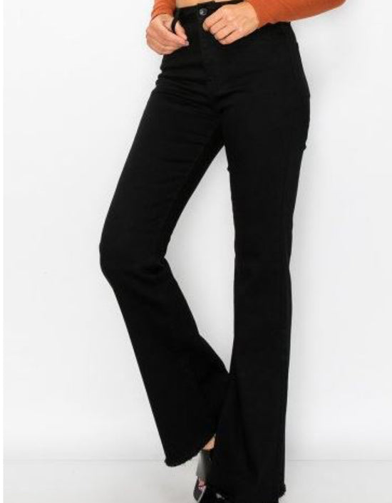 BA WAX Blk Flare Stretch Denim FRAY