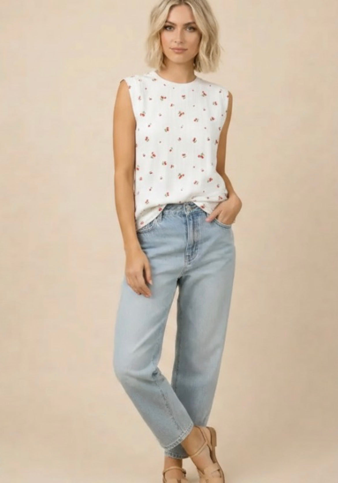 BOMBOM Cherry Print Tank Top