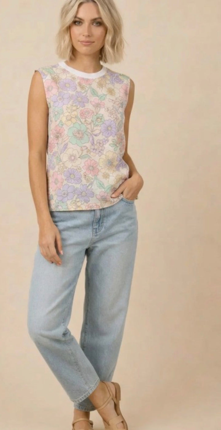 BOMBOM Floral Print Tank Pink and Lilac