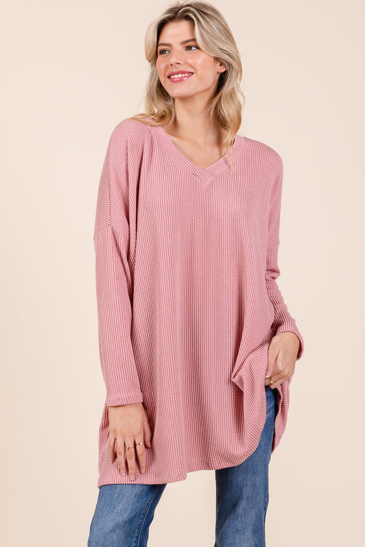 BB Oversized Ribbed V Neck Top