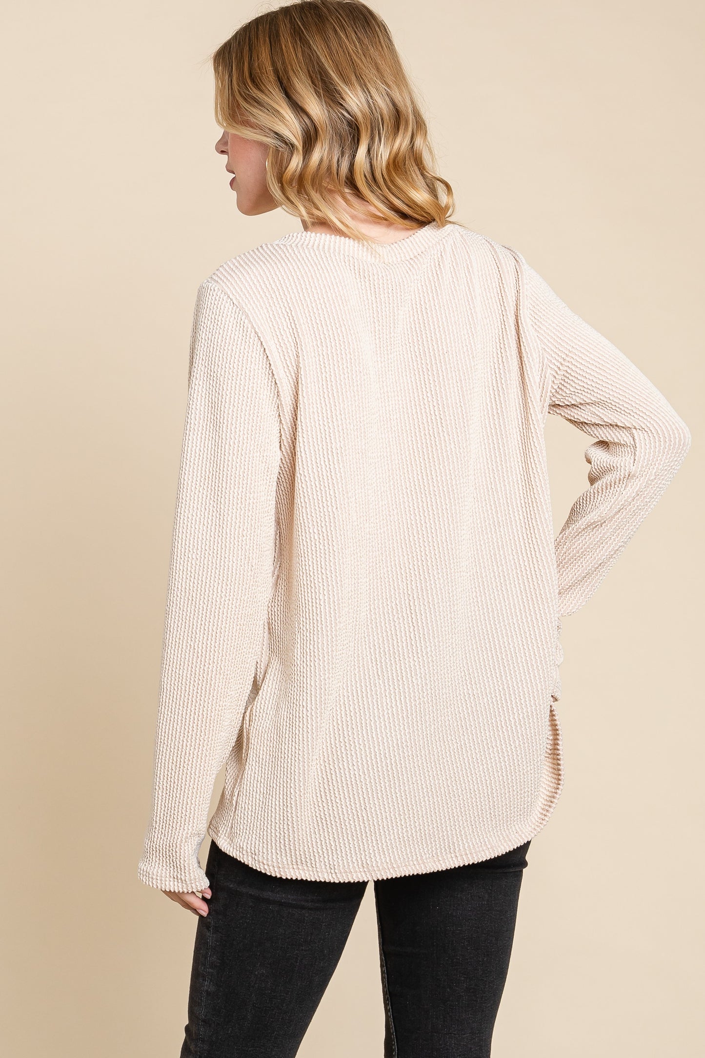 BB L/S Ribbed Front Pocket Top