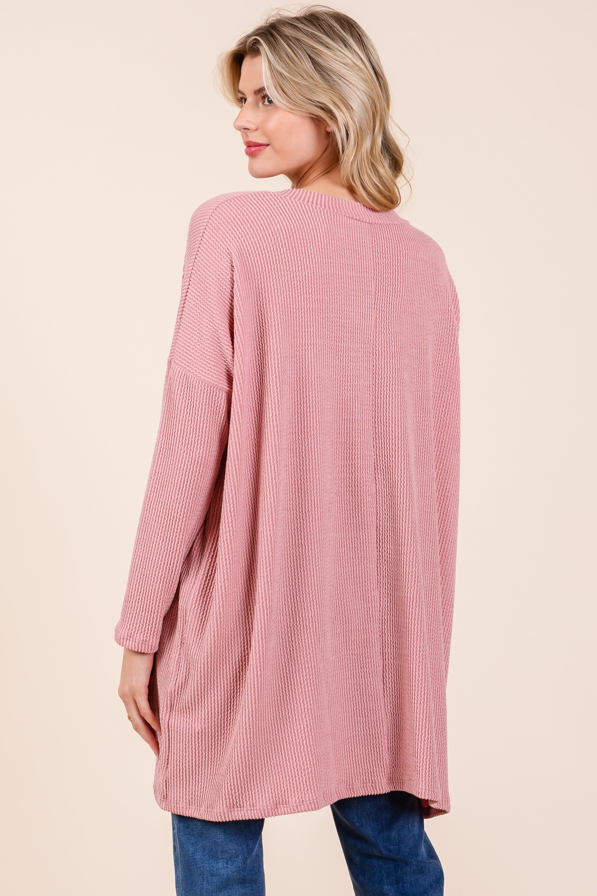 BB Oversized Ribbed V Neck Top