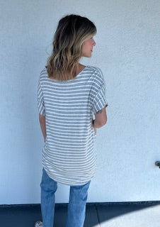 Bom Bom Grey striped S/S oversized long TOP