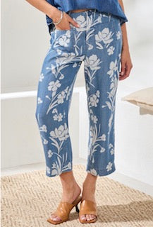 Tribal Crop Flowy Wide Leg Print Sea Side Blue