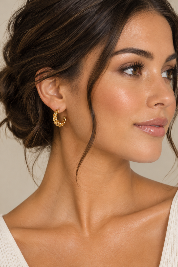 MIA 18k Gold Plated Waterproof Stainless Steel Braided Design Hoop Earrings