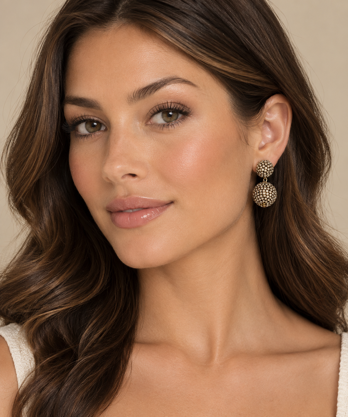 Caroline Hill CZ Double Ball Earrings Gold