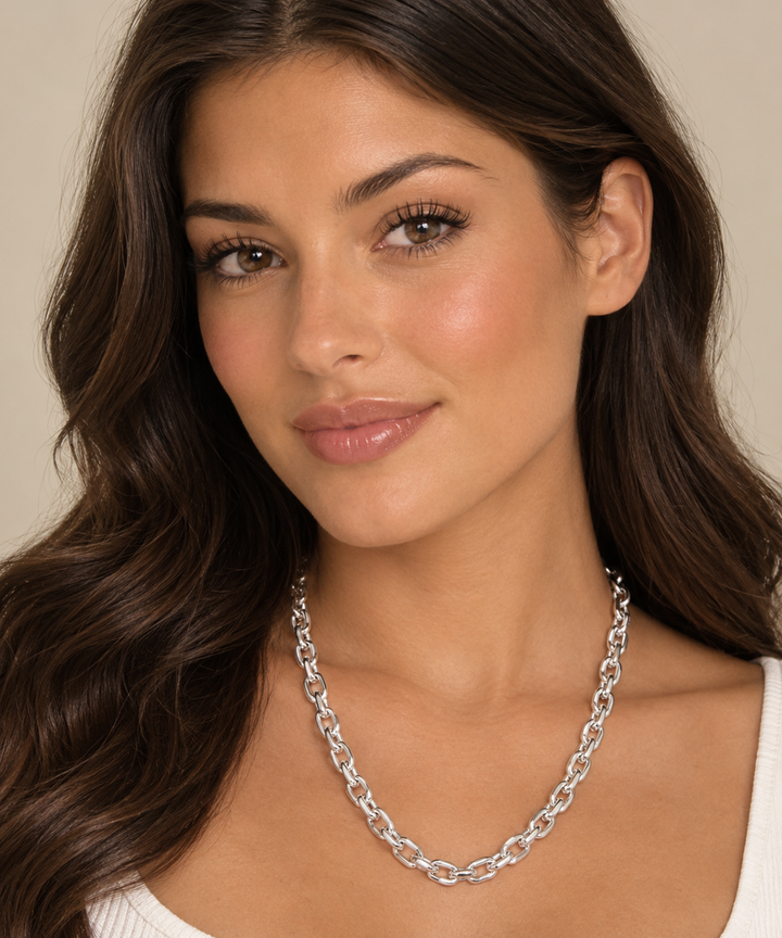 URBAN Shiny Link Necklace with Earrings SILVER