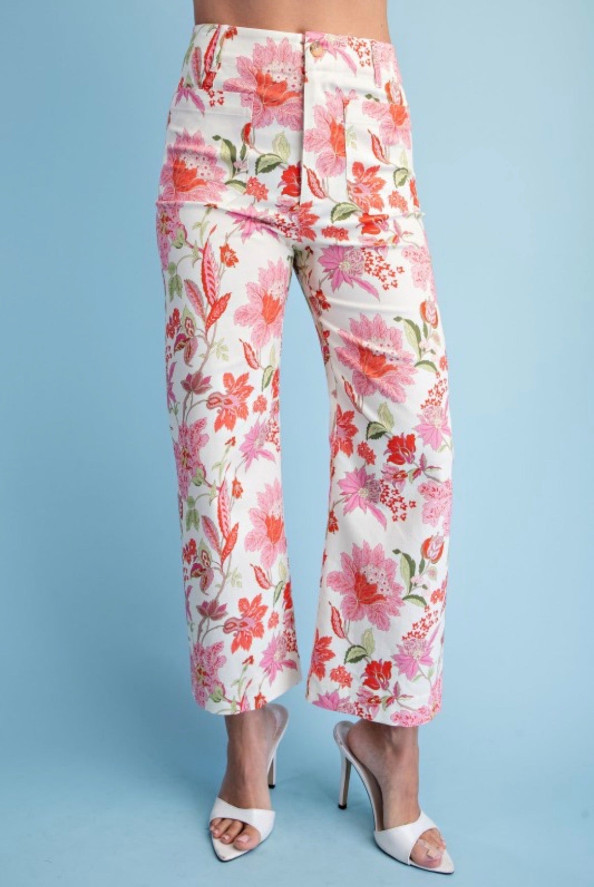 GIGIO Foral Ankle Crop Pants Blush Mix