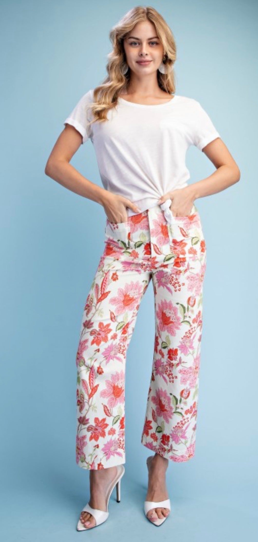 GIGIO Foral Ankle Crop Pants Blush Mix