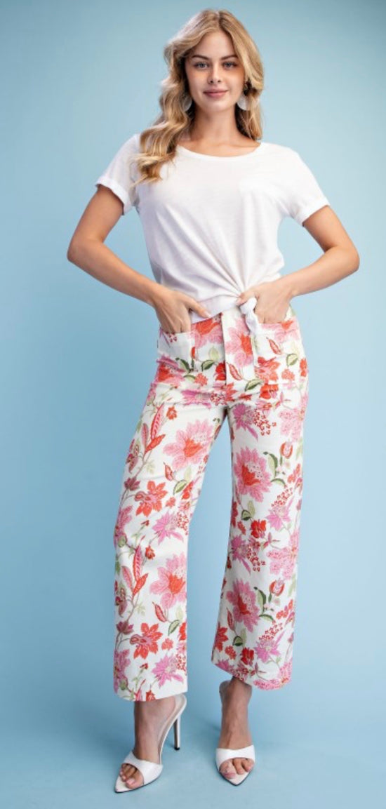 GIGIO Foral Ankle Crop Pants Blush Mix