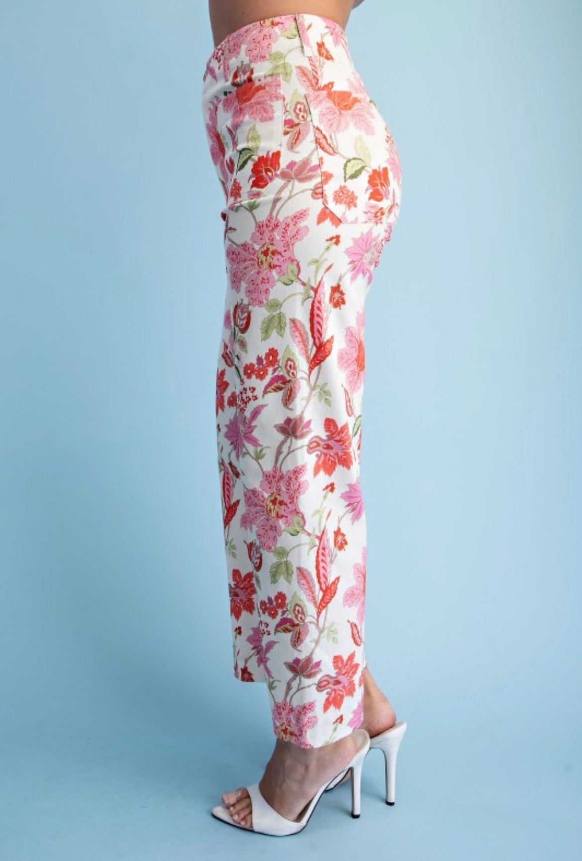 GIGIO Foral Ankle Crop Pants Blush Mix