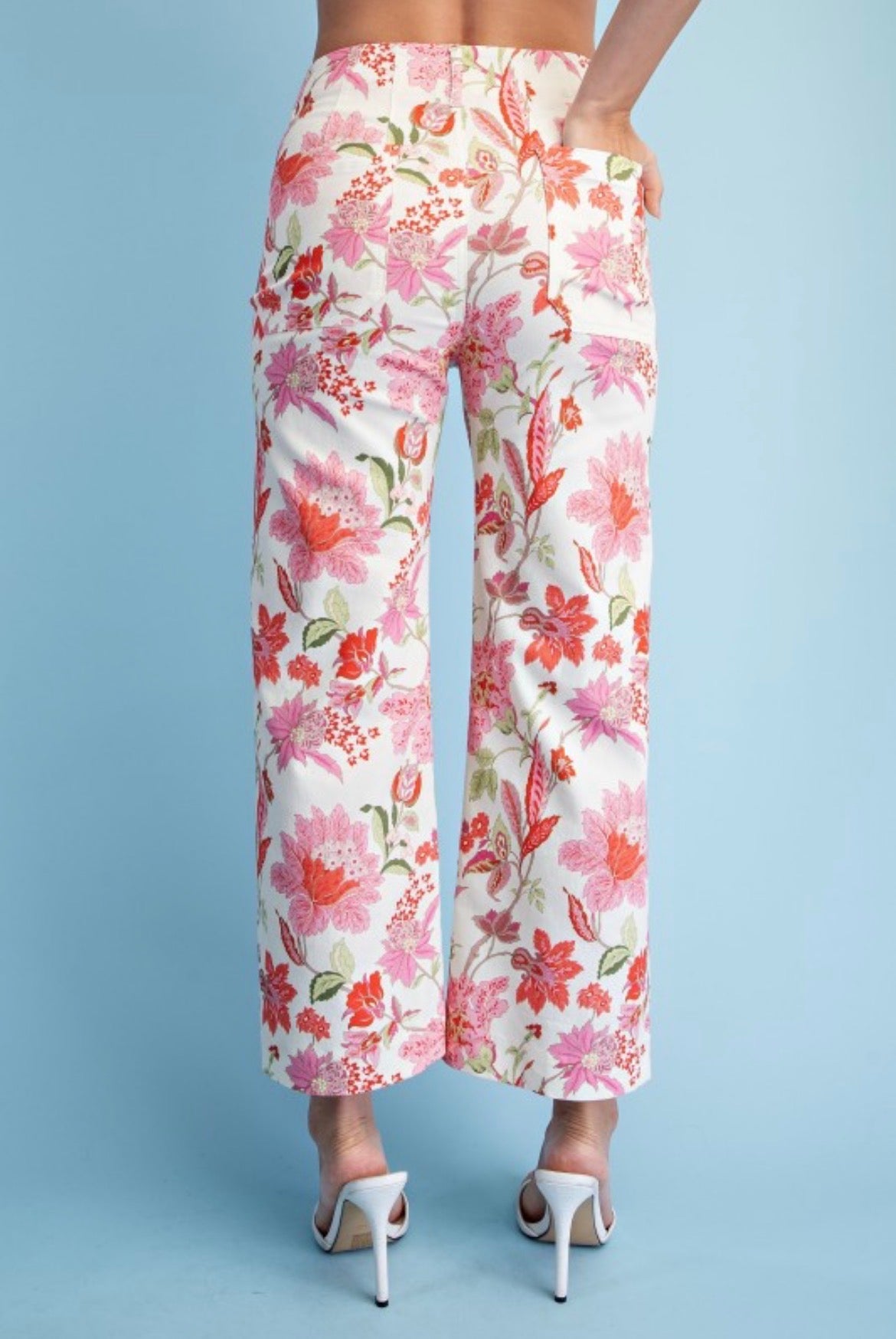 GIGIO Foral Ankle Crop Pants Blush Mix