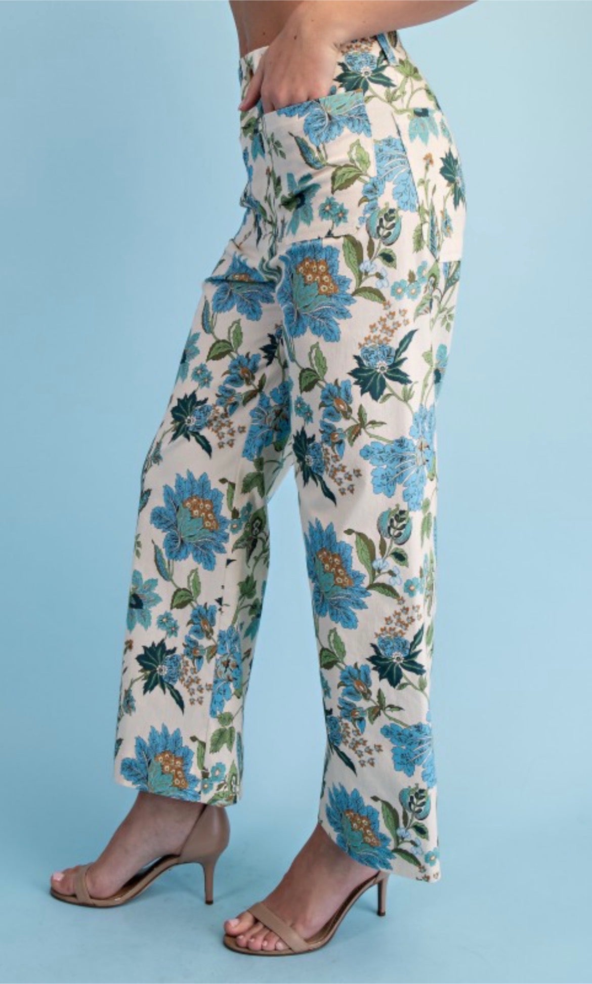 GIGIO Floral Ankle Crop Pants Blue Mix PLUS