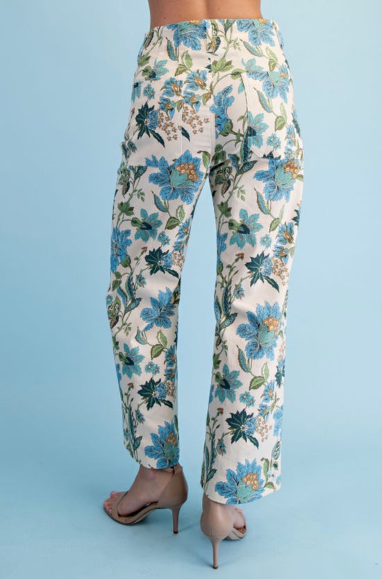 GIGIO Floral Ankle Crop Pants Blue Mix PLUS