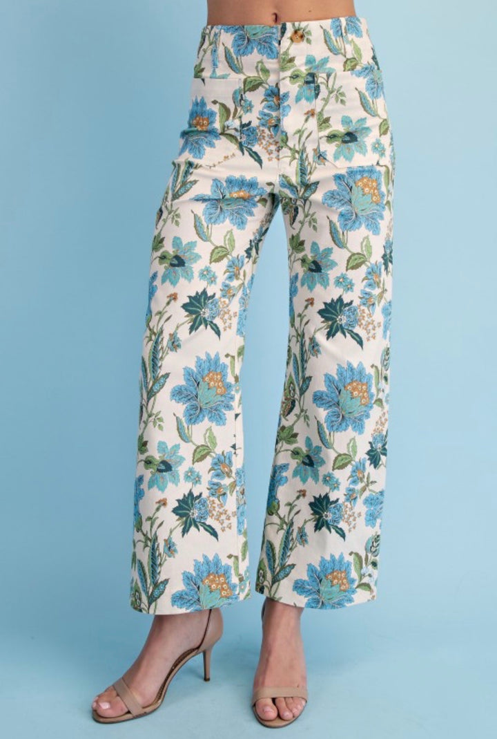 GIGIO Floral Ankle Crop Pants Blue Mix PLUS