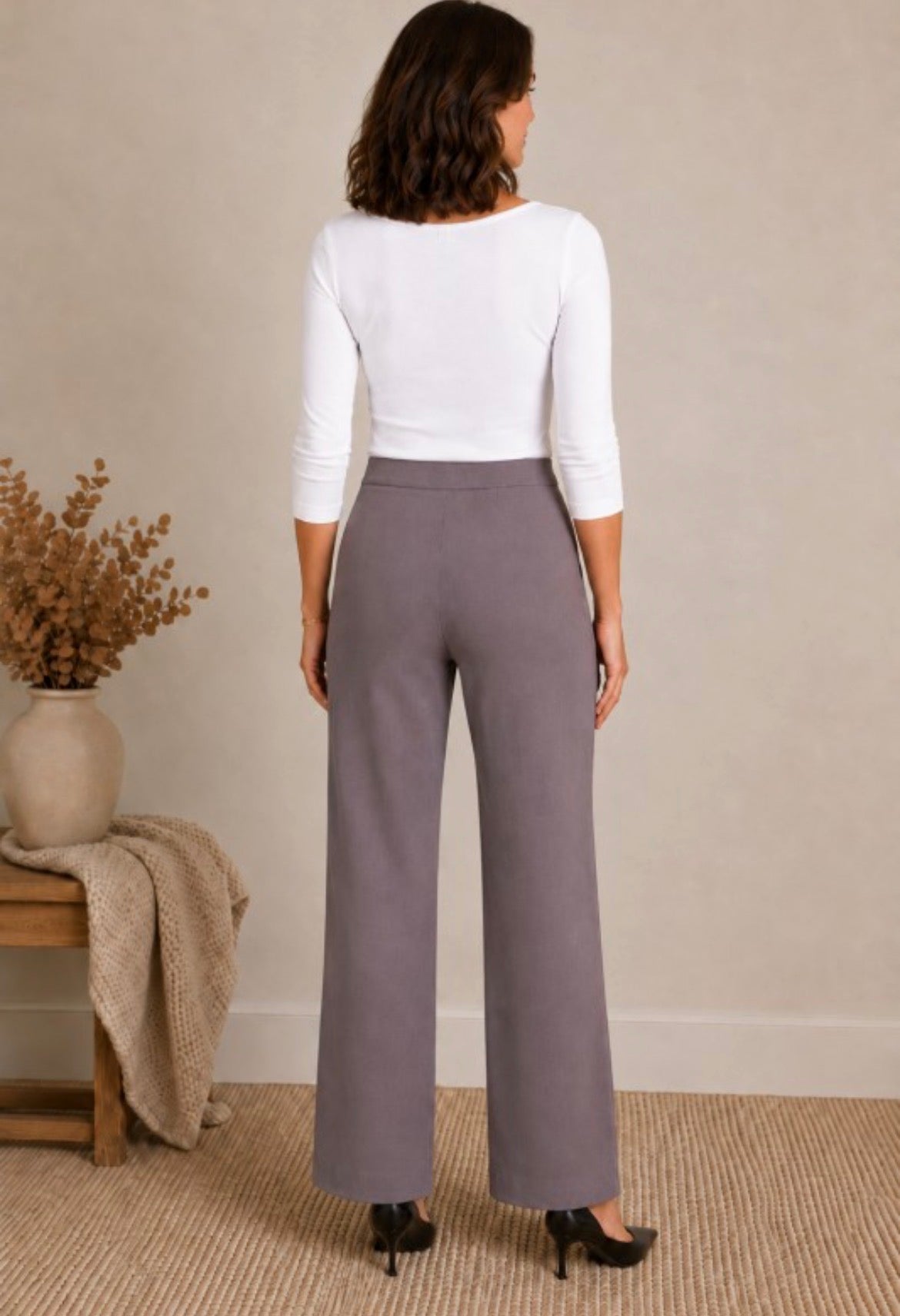 PINE Twill Stretch Wide Leg Patch Pockets Dress Pants Grey