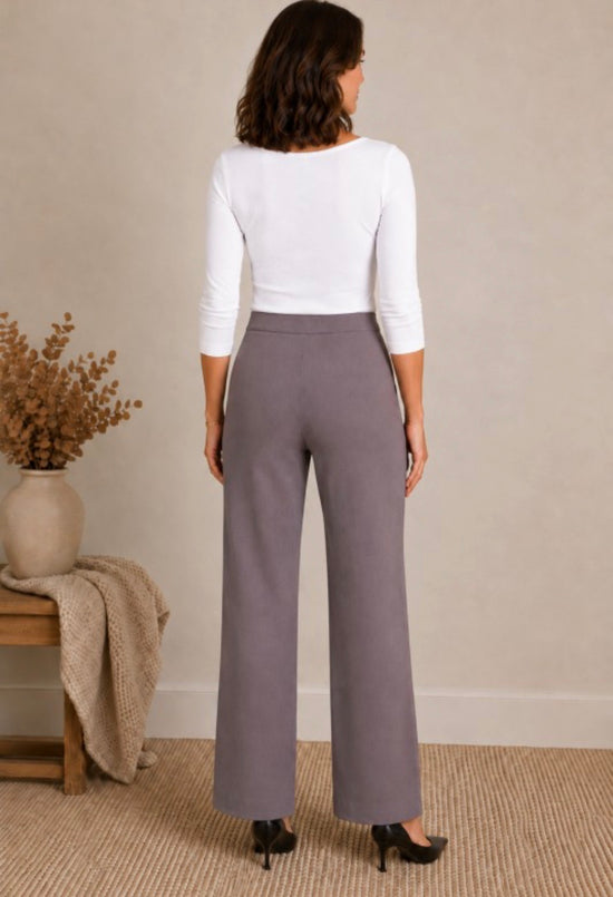 PINE Twill Stretch Wide Leg Patch Pockets Dress Pants Grey