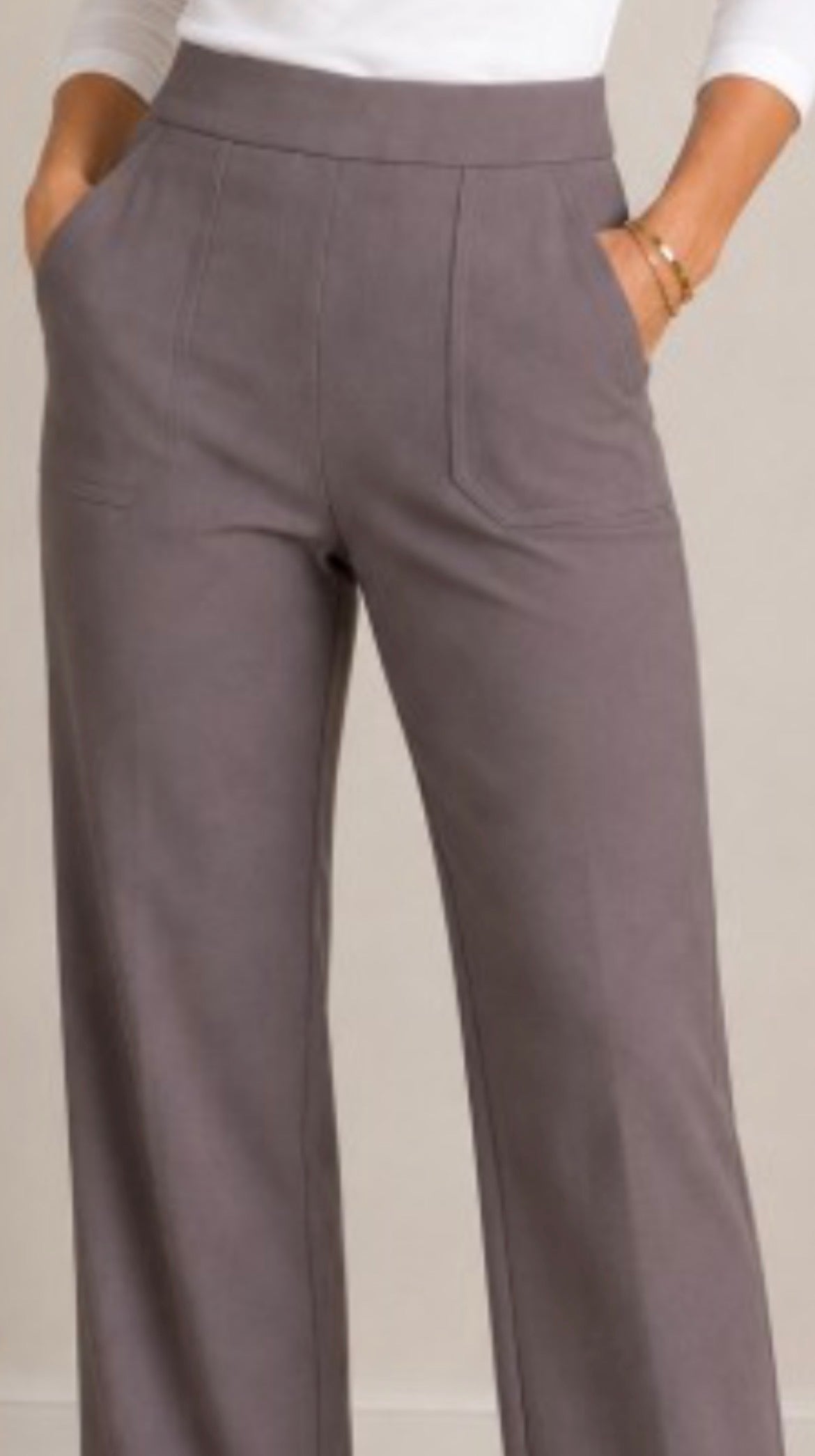 PINE Twill Stretch Wide Leg Patch Pockets Dress Pants Grey